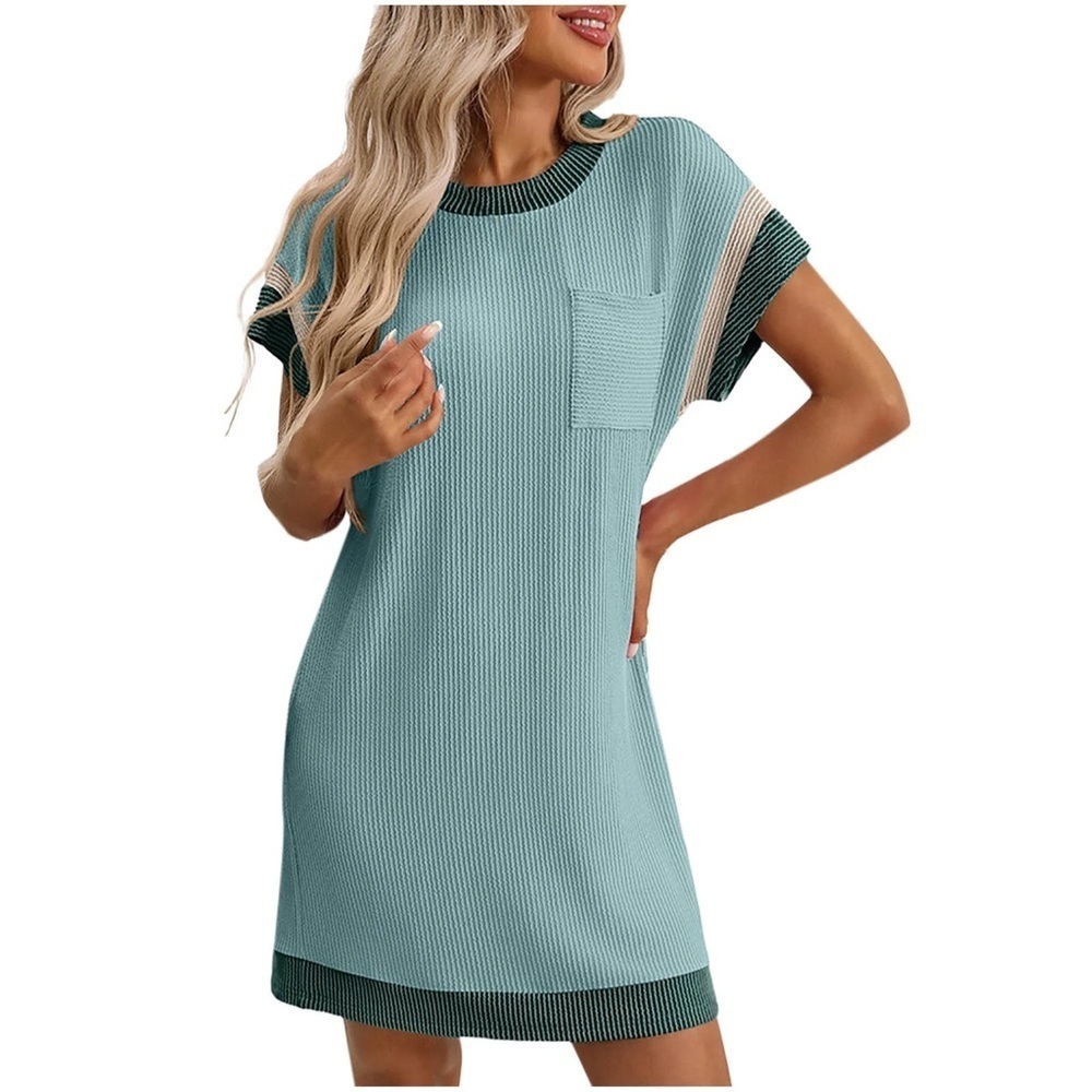 NWOT Women’s XL Casual T-Shirt Dress Aqua Green Ribbed Knit Short Sleeve Shift.